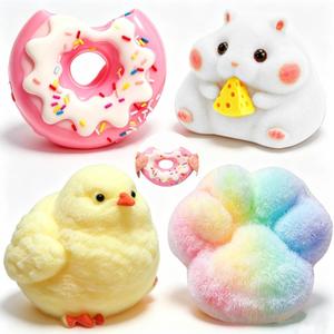2 x 4Pcs Taba Squishy Fun Box Toys Set kit, Cheap Squishies Stress Relief Toys Party Favors for Kids 4-8 8-12, Chick Hamster Paw Donut Squishy Squeezee Fidget Toys for Kids