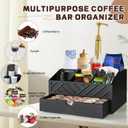 Coffee Bar Organizer with Drawer, Coffee Station Organizer for Countertop, Wood Coffee Bar Accessories Organizer for Coffee Bar Decor, Farmhouse Cup Pod Holder Condiment Organizer(Black)
