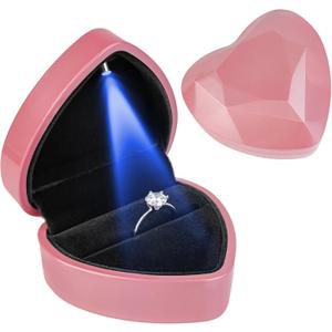 Luxury LED Lighted Engagement Ring Box  Heart Shaped Elegant Pink Ring Case for Wedding Rings, Perfect for Proposal, Anniversary, Ceremony, and Gift Giving
