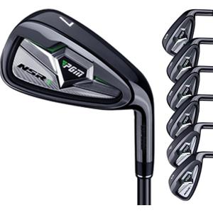 PGM NSR III Golf Irons Set 5-SW, 50g Graphite Shaft, Right-Handed, R Flex | 7-piece golf clubs 5 6 7 8 9 PW SW with low-CG undercut cavity, thin high-rebound face, Black, Regular