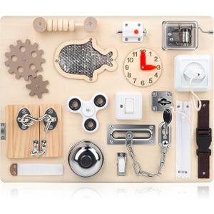 Montessori Busy Board for Toddlers 1 2 3 4 Year Old, Wooden Sensory Toys, Preschool Learning Activities for Fine Motor Skills Travel Toy, Basic Life Skills Educational Gifts for Age 1-3 Kids Boy Girl