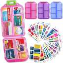 Pill Organizer with Medicine Labels, Travel Daily Pill Container, Mini Medication Organizer, 7-Day Pill Case, Set of 3 (Blue+Pink+Purple)
