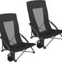 SONGMICS Set of 2 Portable Beach Chairs for Adults, Max. Load 330 lb Each, High Backrest, Cup Holder, Lightweight, Heavy-Duty, Black UGCB067B01V1