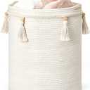 Mkono Macrame Decorative Cotton Rope Basket Boho Cute Woven Tassel Tall Basket Closet Storage Bins Organizer for Nursery,Baby Toys, Potted Plants Cover,Living Room,Bedroom Home Decor 15.7"x 19.6"