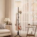 INNOD Coat Rack Freestanding Coat Tree with Floor Light, Metal Tall Entryway Coat Stand with 5 Hooks, Slim Modern Black Coat Hanger for Bedroom, Hallway, Office and Small Spaces