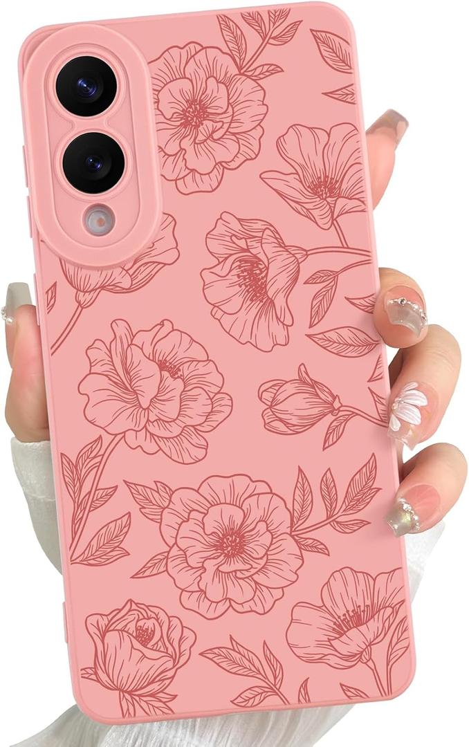 for Samsung Galaxy S25 Edge case Silicone Pink Floral Rose Cute Pattern CaseCamera Protection Soft Slim Phone Case for Girls Women - Pink