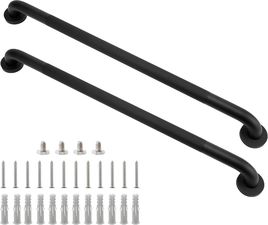 Shower Grab Bar, 2 Pack 32 Inch Black Bathroom Grab Bar, 1.25" Diameter 304 Stainless Steel Anti-Slip Grab Bars for Bathtubs and Showers, Handicap Shower Grab Bar for Seniors Elderly