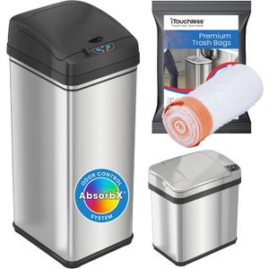 iTouchless 13 Gallon and 2.5 Gallon Automatic Touchless Sensor Kitchen Cans with Odor Control System, Stainless Steel, Includes 10 Premium Bags, CDZT02BG10