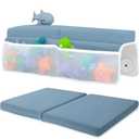 Baby Bath Kneeler and Elbow Rest Pad Set - Baby Bath Support for Knees and Elbows - Bath Kneeler Pad with Memory Foam and Bath Toys Organizer - Ideal Bath Kneeling Pad for Bathing Baby - Blue