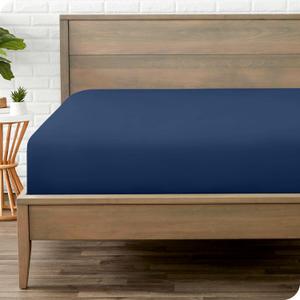 Bare Home Fitted Bottom Sheet Queen - Premium 1800 Microfiber - Ultra-Soft Wrinkle Free - Deep Pocket - Fitted Sheet (Queen, Dark Blue)
