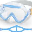 Kids Swim Mask - Ultimate 180 Kids Swim Goggles Anti-Fog Child Diving Mask Leak-Proof Kids Goggles with Nose Cover and Fabric Strap for Ages 4-14 for Swimming, Snorkeling Diving, Blue 