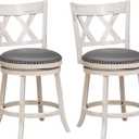 Bar Stool Set of 2 for Kitchen Island, 25.5 Swivel Armless Counter Height Stools with 20'' Wider Padded Seat, Ergonomic Curved Backrest, Rubber Wood Frame (2, Antique White + Gray)