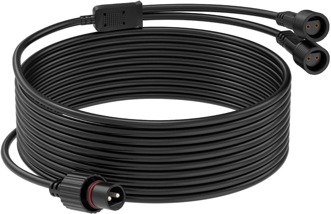 16.4Ft/5M Extension Cable with 1 to 2 Splitter for Christmas String Lights IP68 Waterproof Extension Lead 24AWG Extension Cord for Outdoor Solar String Lights, Indoor String Lights, 2 Pin