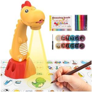 Miortior Drawing Projector for Kids,Tracing and Drawing Projector with 96 Slide Cartoon Patterns and 12 Color Brushes,Smart Art Sketcher Projector for 3+ Year Old Girls & Boys (Yellow)