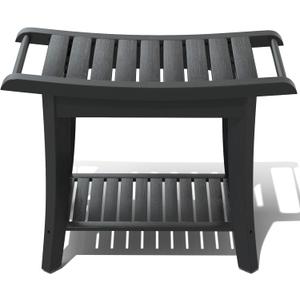 Bamboo Shower Stool Bench Waterproof with Storage Shelf for Shaving Legs or Spa Bath Seat in Bathroom & Inside Shower for Adults Seniors Elderly (24 x 13.4 x 18.5 inches+Black)