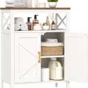 Bathroom Storage Cabinet with Doors, Adjustable Shelf, Wood Top