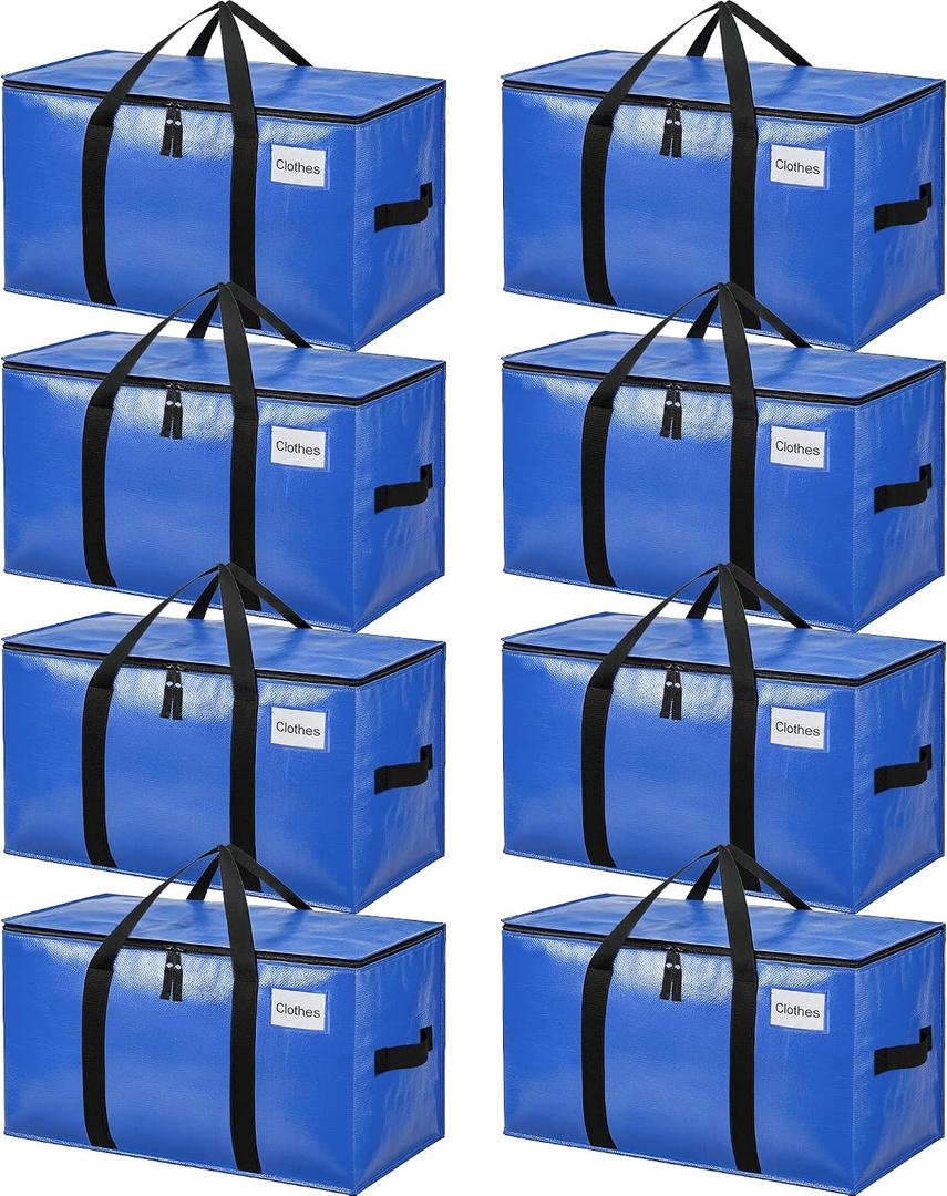 BAGAIL Heavy Duty Moving Bags with Strong Handle, Extra Large Moving Boxes, Storage Tote for Clothes, College Moving Supplies(Blue, 8 Pack)
