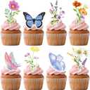 3 x 24pcs Wildflower Baby Shower Decorations And 24pcs Colorful Butterfly Cake Toppers, A Total Of 48pcs, Flower Cupcake Toppers Wildflower Party Decorations