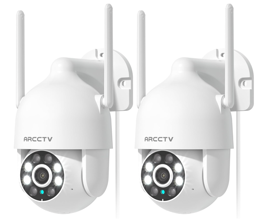 ARCCTV 2K Security Cameras Outdoor, 360°Pan-Tilt View 2.4G/5G WiFi Security Camera with Motion Tracking, Spotlight & Siren, 2-Way Audio, Full Color Night Vision, Waterproof (2 Pack)