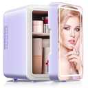 Skincare Fridge, 4L Makeup Mini Fridge With Dimmable LED Light Mirror for Bedroom, Car, Office & Dorm, Cooler & Warmer, Small Refrigerator for Cosmetics, Skin Care and Food (Mirror, Purple)