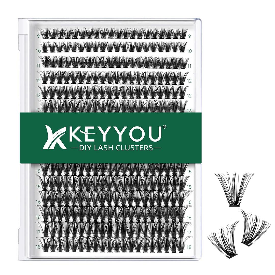 Lash Clusters 300pcs Individual Lashes 40D 0.07C Curl 9-18MIX DIY Eyelash Extension KEYYOU Large Tray Volume Soft&Natural Cluster Lashes(40D-0.07C,9-18MIX