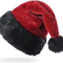Personalized Santa Hat - Super Soft Plush Christmas Hat for Adults, Unisex Holiday Party Gift (Black-burgundy)