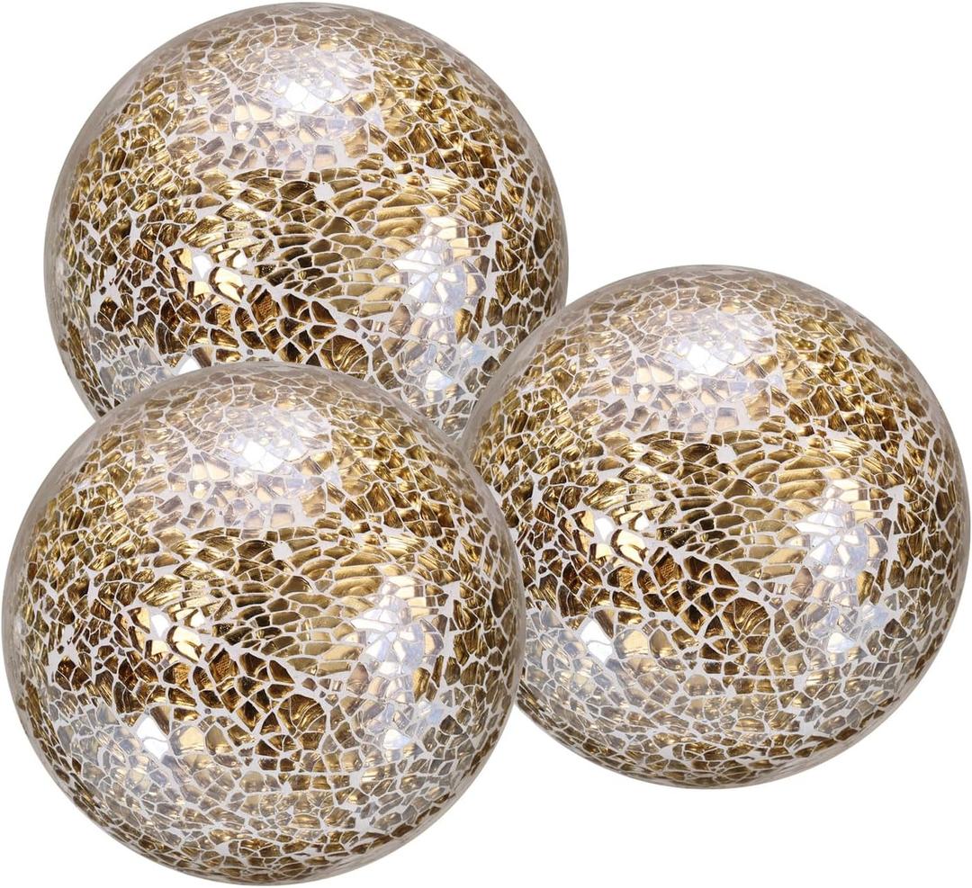 uxcell 4" Decorative Balls, 3 Pcs Mosaic Glass Balls, Decorative Table Sphere Orbs, Centerpiece Balls for Decorating Bowls Vase Tables Wedding Party, Gold