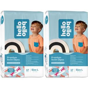 Hello Bello Premium Swim Diapers - Size L (32-40 lbs), Cute Extra-Bright Lobster Designs, 17 Count Jumbo Pack (Pack of 2)