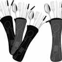 Travel Utensils Set with Case 4 Pack, Reusable Stainless Steel Portable Cutlery (Fork, Spoon, Knife, Straws & Cleaner) for Work, Dorm, Camping, Lunch Box, Compact Durable Silverware by Ecoberi (Black-Grey)
