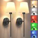 Battery Operated Wall Sconce Set of 2Black Wireless Wall Sconce with 5200mAh Dimmable Detachable Bulbs and Remote, 10 Colors Rechargeable Sconces Decor for Bedroom Living Room Hallway (24 inch)