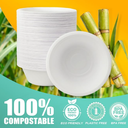 12 oz Paper Bowls, Disposable Compostable Bowls Bulk, Heavy Duty Biodegradable Bagasse Bowl for Snacks, Soup, and Salads, White Paper Bowl, 100 Pcs