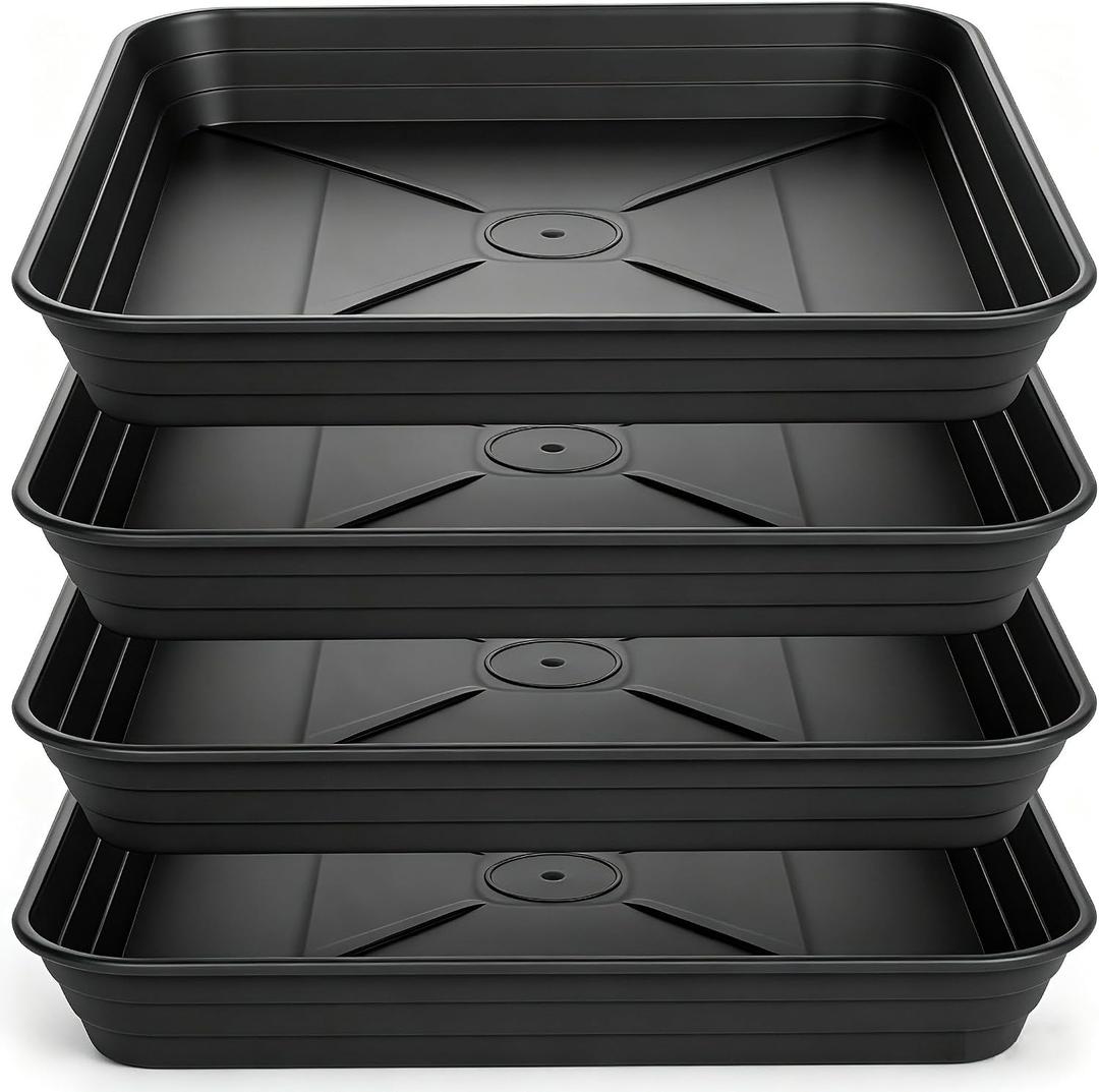 6 Inch 4 Pack Square Plant Saucer Tray, Heavy Duty Plastic Plant Saucers for Indoors Outdoor, Flower Planter Drip Trays for Pots, 6 8 10 12 14 16 18 20 inch, Growing Trays (6"-Black)