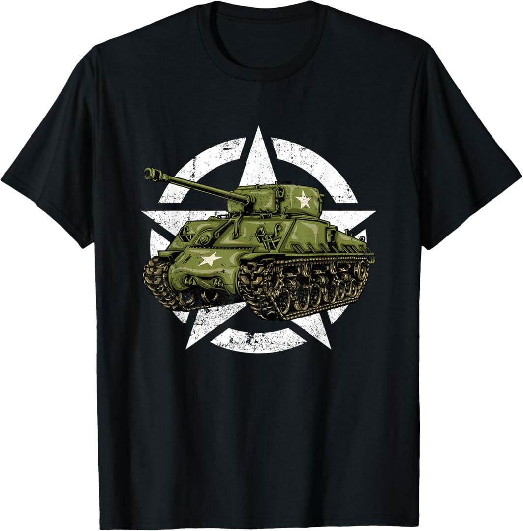 Sherman M4 World War 2 Army Tank Vintage Tank a Military Boy T-Shirt (Small, Black)