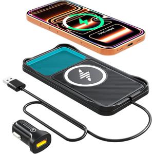 Wireless Car Charger Pad, 15w Fast Car Wireless Chargers Charging pad Non Slip Charger for Car Wireless Phone Charger for iPhone 17/16/15/14/13/12 Pro, SE3/SE2/XS/X/XR/8, 30cm Cable