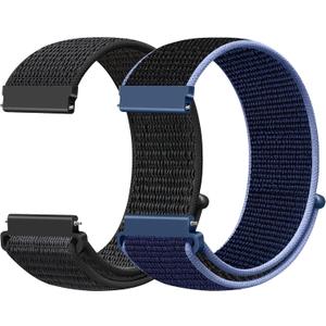 22mm Nylon Quick Release Bands Compatible with Samsung Galaxy Watch 3 45mm/Galaxy Watch 46mm/Gear S3 Frontier/Garmin Venu 3/2/Vivoactive 4/Forerunner 570(47mm)/Amazfit Bip 6/5/GTR 4/3/2/Balance (Dark Black+New Midnight Blue)