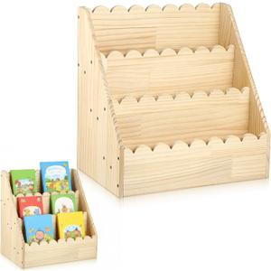 Scalloped Book Shelf, 3 Tier Scalloped Bookshelf, Open Front Facing Bookshelves Durable Bookcase Book Organizer for Classroom Nursery Room, Bedroom,Playroom, (Wooden,16.5 * 16.5 * 10.6in)