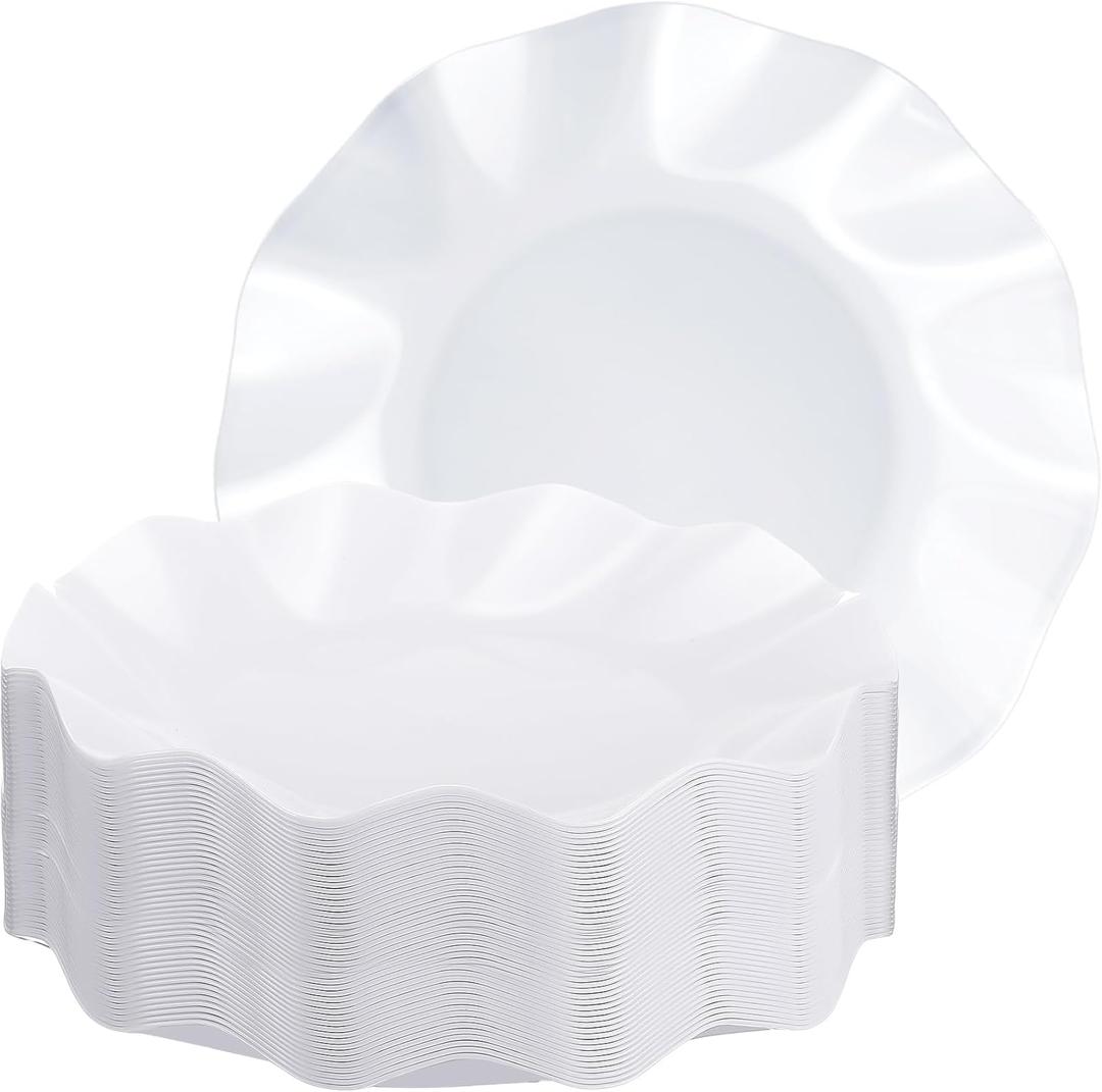 Zhehao 25 Pcs 10 Inch White Scalloped Plastic Plates Breakproof Light Weight Dessert Dinner Appetizer Plates for Wedding Baby Shower Bridal Gender Reveal Birthday Pastel Party Supplies