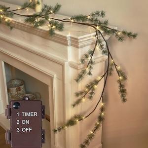Hairui Lighted Pine Garland Battery Operated with Timer 6FT 48 Lights, Christmas Garland with Lights for Indoor Outdoor Home Holiday Decoration