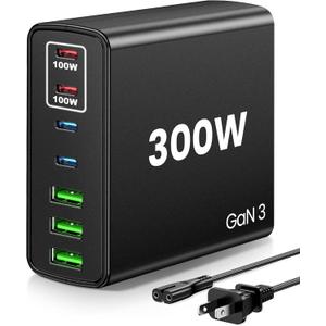 USB C Fast Charger Block 300W: 7 Port USB Charging Station Hub Brick - Dual PPS PD 100W Laptop Wall Charger Power Adapter for MacBook Pro DELL HP Surface iPad iPhone Samsung Galaxy Android