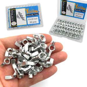 30 PCS 1/4-20 Inch Wingnuts, Quality Carbon Steel Wing Nuts Zinc Plated Fasteners Parts Butterfly Nut, Hand Twist Tighten Hardware Nuts Butterfly Wing-Nut 1/4-20” Assorted Kit