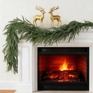 9 FT Christmas Norfolk Pine Garlands, Artificial Real Touch Winter Pine Garland, Green Realistic Greenery Garland for Holiday, Window, Fireplace, Mantle, Indoor Outdoor, Christmas Decor (1 Pcs)