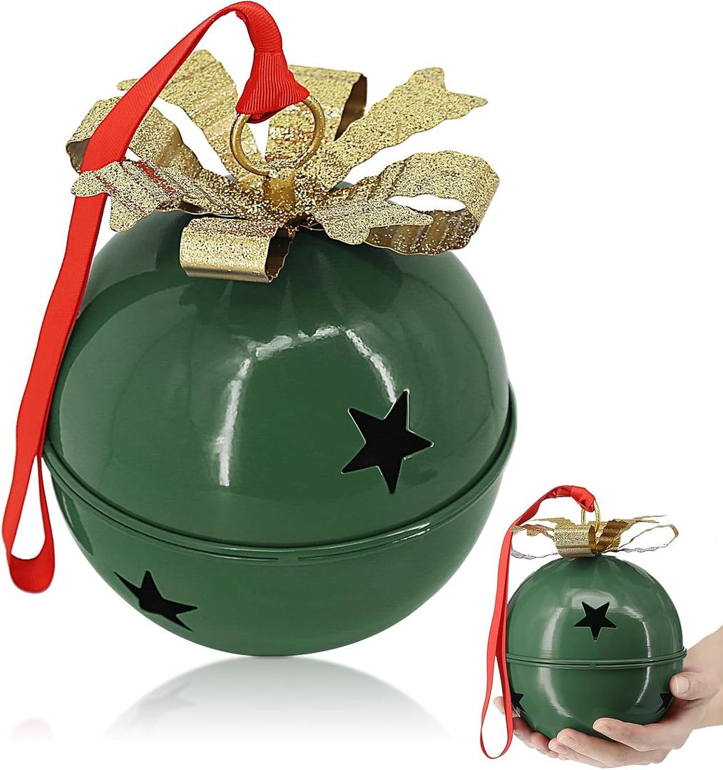 Christmas Large Jingle Bells, 6 inch Jumbo Christmas Decorative Bells for Tree Mantel Indoor Outdoor Metal (Green)