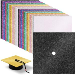 Gersoniel 24 Sheets Glitter Construction Paper for Graduation Cap Decoration Colorful Cardstock Grad Cap Cover Card Stock for Graduation Hat Topper Craft DIY (Colorful,Glitter)