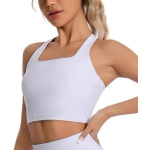 KOKITA Women's Sports Bra Fitness Short Tank Top Criss-Cross Back Padded Strappy Sports Bras Yoga Workout Bra (White)
