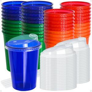 L LIKED 12 Oz Kids Sippy Cups, 4 Colours Assorted Total 40 Count Spill Proof Reusable Cups, BPA-Free, Perfect for Party