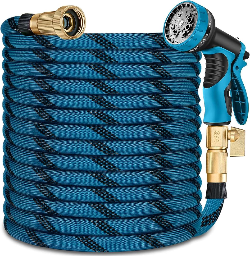 50ft Garden Hose - 2026 Ultra Lightweight Water Hoses w/10 Function Spray Nozzle and 3/4" Brass Fittings- Durable, & Flexible Water Pipe for Yard, Lawn, Outdoor & Gardening(Blue Black)