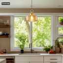 11.8in Mid Century Modern Amber Glass Pendant Light Fixture, Large Gold Kitchen Island Pendants Light Glass Ceiling Hanging Lamp for Foyer Dining Room Bedroom Entryway Hallway Over Sink
