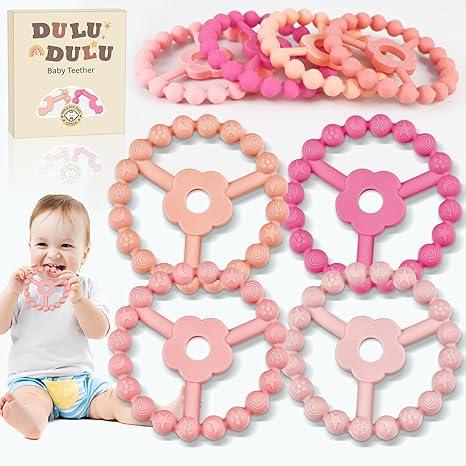 4 Pack Silicone Baby Teething Toys, Teething Rings for Babies 0-6 6-12 Months Newborn Baby Teethers Girl Relief Soothe Baby's Gums Infant Toys Gifts Baby Girls Boys
