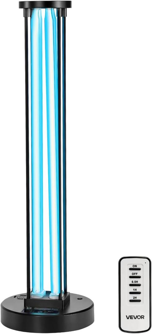 VEVOR UV Light, 110W Ultraviolet Lamp with Ozone Purifier, UVC Lamp with 30/60/120 Minutes 3-Gear Timer and Remote Control, for Room up to 600 sqft, UVO Lights for Living Room, Bedroom, Hotel, School (100W)