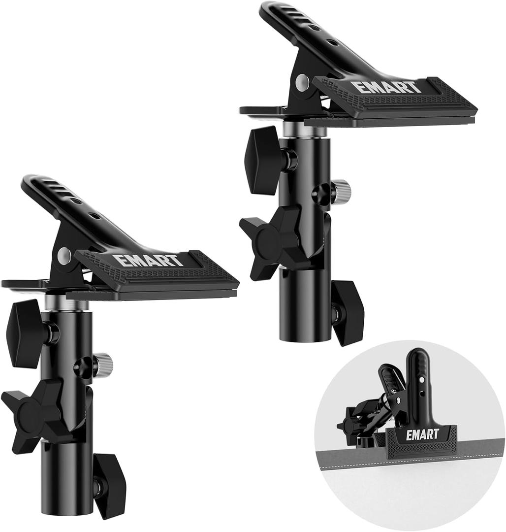 EMART Photography Reflector Holder, Photo Video Studio 5/8" Heavy Duty Metal Clamp Attachment, Light Stand Clip Mount with Umbrella Hole for Backdrop, Diffuser, Lighting -2 Pack